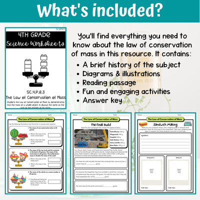 Law of Conservation of Mass Activity & Answer Key 4th Grade Physical Science