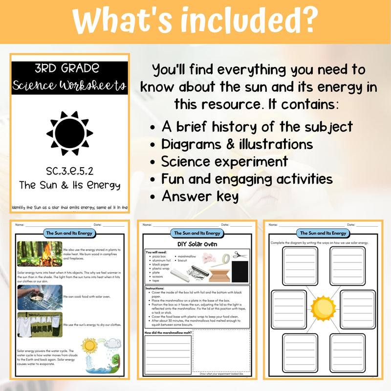 Solar Energy Activity & Answer Key 3rd Grade Earth & Space Science