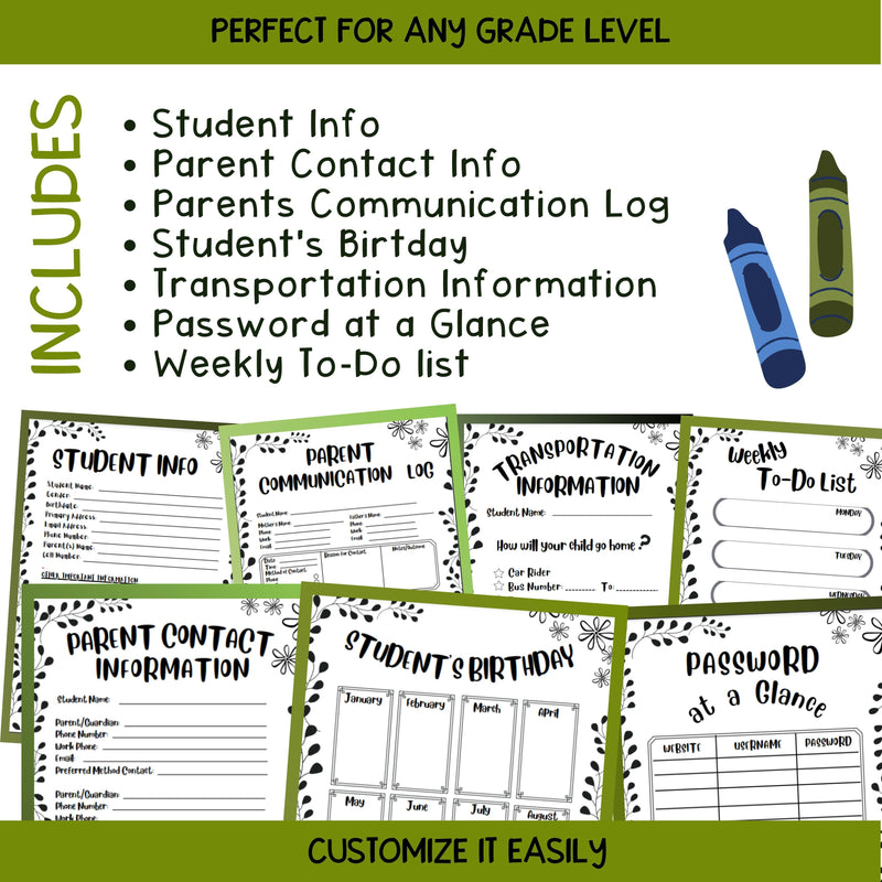 Parent Teacher Communication Log | Back to School Forms and Checklist