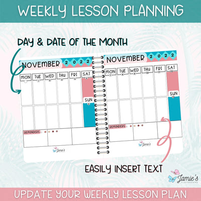 Editable Teacher Binder | Weekly Lesson Plans and Calendar 2023 | Pink & Teal Theme