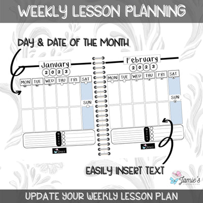 Editable Teacher Binder | Weekly Lesson Plans and Calendar 2023 | Black & White theme