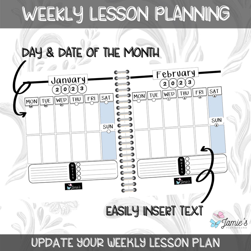 Editable Teacher Binder | Weekly Lesson Plans and Calendar 2023 | Black & White theme