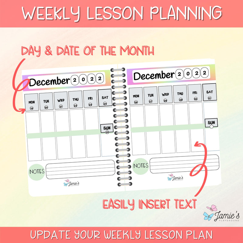 Editable Teacher Binder | Weekly Lesson Plans and Calendar 2023 | Rainbow theme