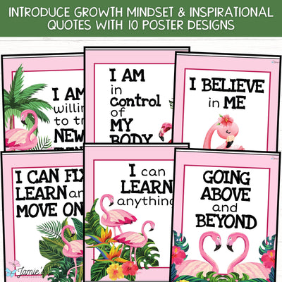 Growth Mindset Poster Display Flamingo Classroom Decor and Bulletin Board