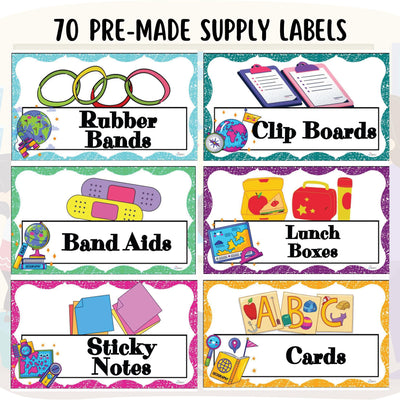 Classroom Supply Labels 2 - EDITABLE Geography Classroom Organization Colorful Supply Labels