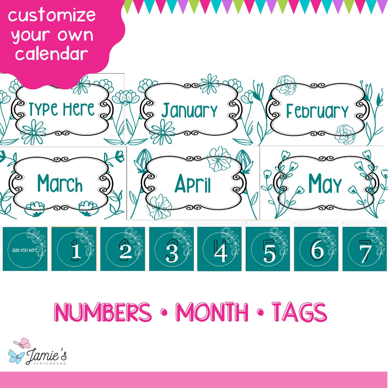 Daily Flip Calendar Pocket Chart Cards | Editable Flower Calendar Display