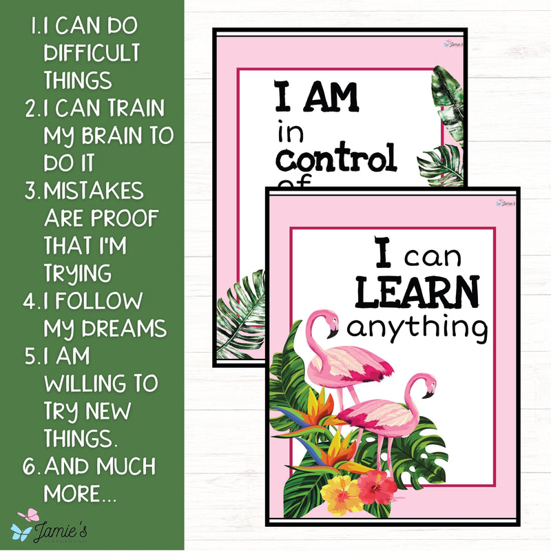 Growth Mindset Poster Display Flamingo Classroom Decor and Bulletin Board