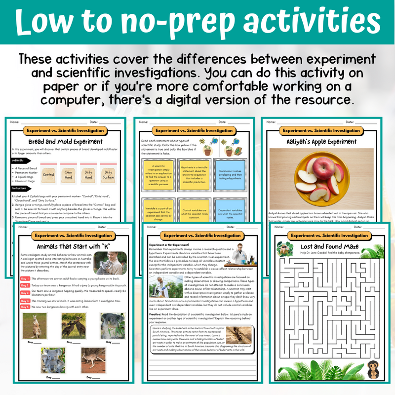 Experiment and Scientific Investigations Activity & Answer Key 5th Grade Science