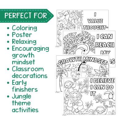 Growth Mindset Coloring Pages and Posters | Jungle Inspirational Coloring