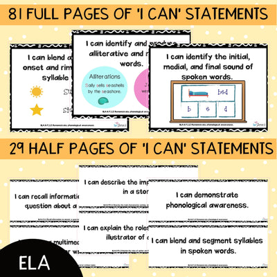 Florida BEST Standards: Kindergarten MATH & ELA I Can Statements - BUNDLE