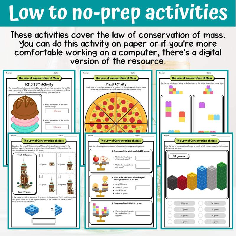 Law of Conservation of Mass Activity & Answer Key 4th Grade Physical Science