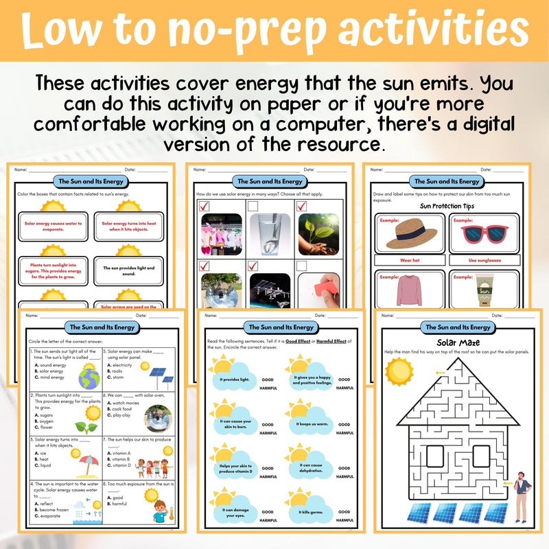 Solar Energy Activity & Answer Key 3rd Grade Earth & Space Science