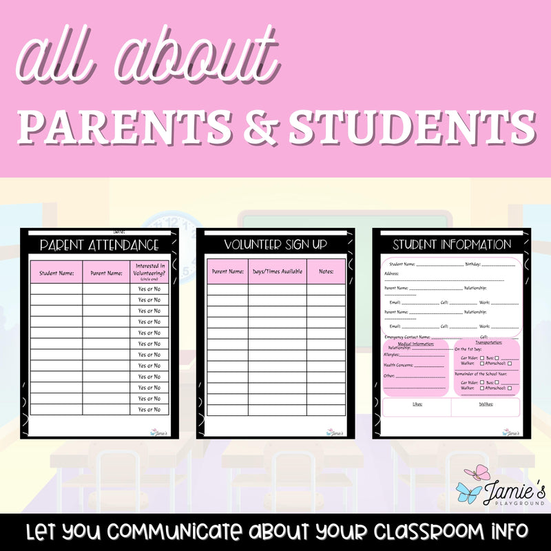 Parent Communication Log Editable Student Information Sheets