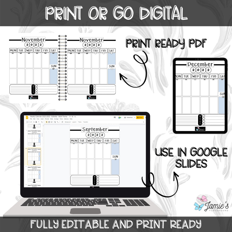 Editable Teacher Binder | Weekly Lesson Plans and Calendar 2023 | Black & White theme