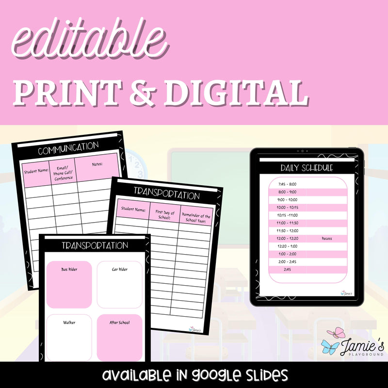 Parent Communication Log Editable Student Information Sheets