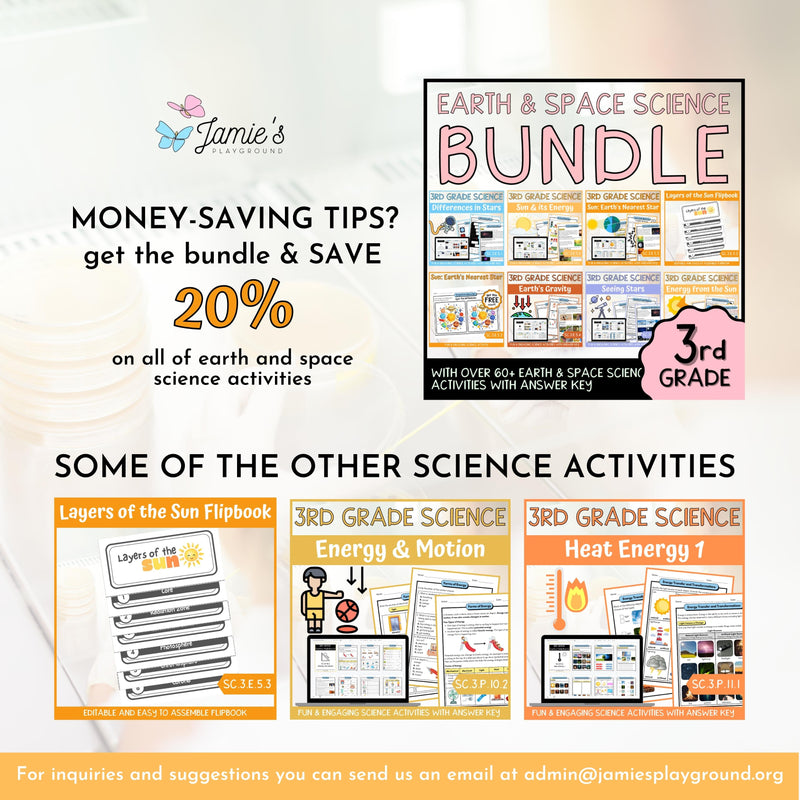 Solar Energy Activity & Answer Key 3rd Grade Earth & Space Science