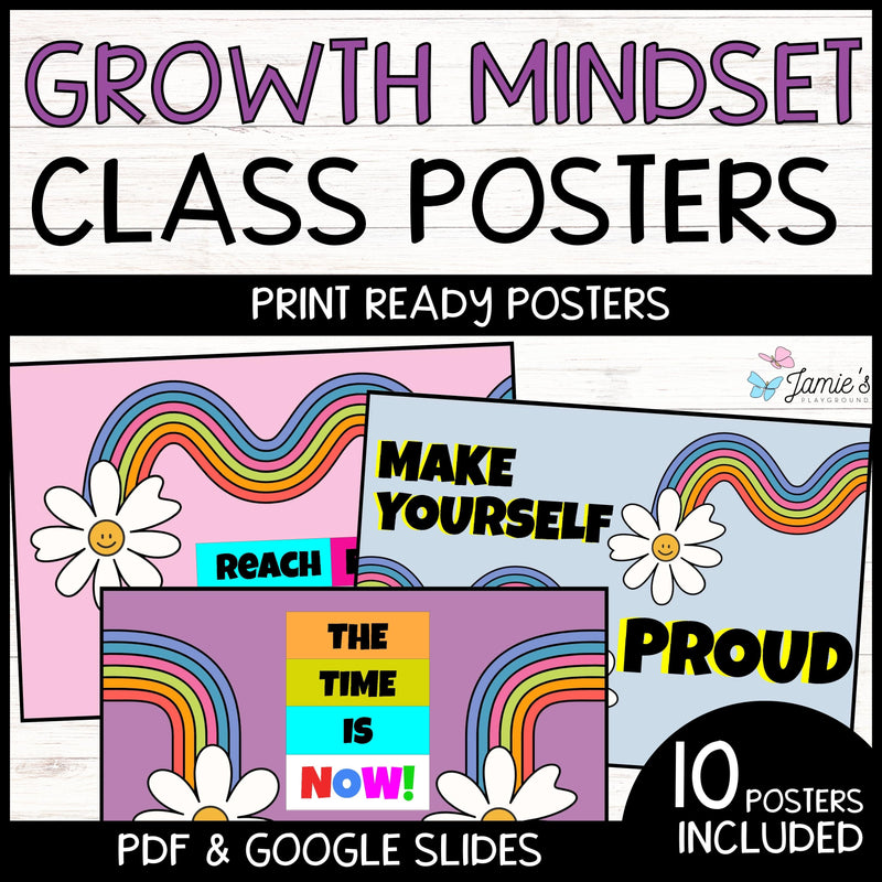 Growth Mindset Poster Display Rainbow Classroom Decor and Bulletin Board