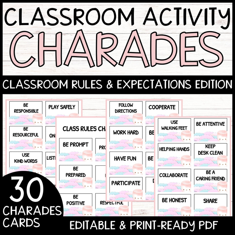 Classroom Rules Charades Cards EDITABLE (Pink): Back to School Activity