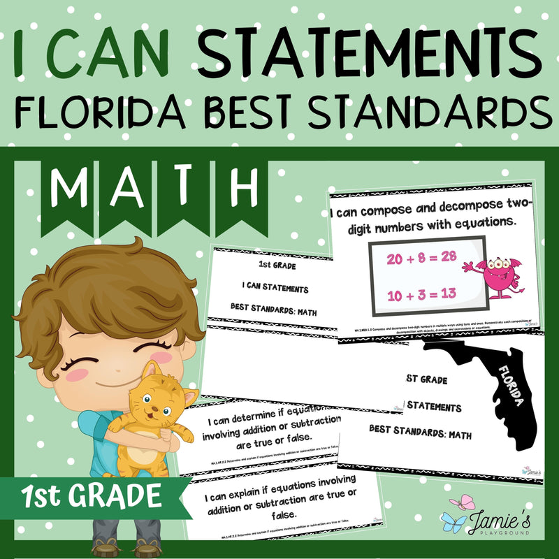 Florida BEST Standards: 1st Grade MATH I Can Statements - Full & Half Pages