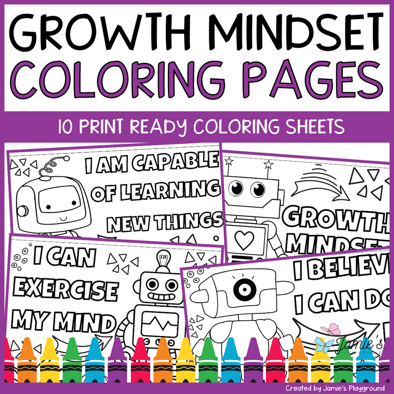 Growth Mindset Coloring Pages and Posters | Robot Inspirational Coloring