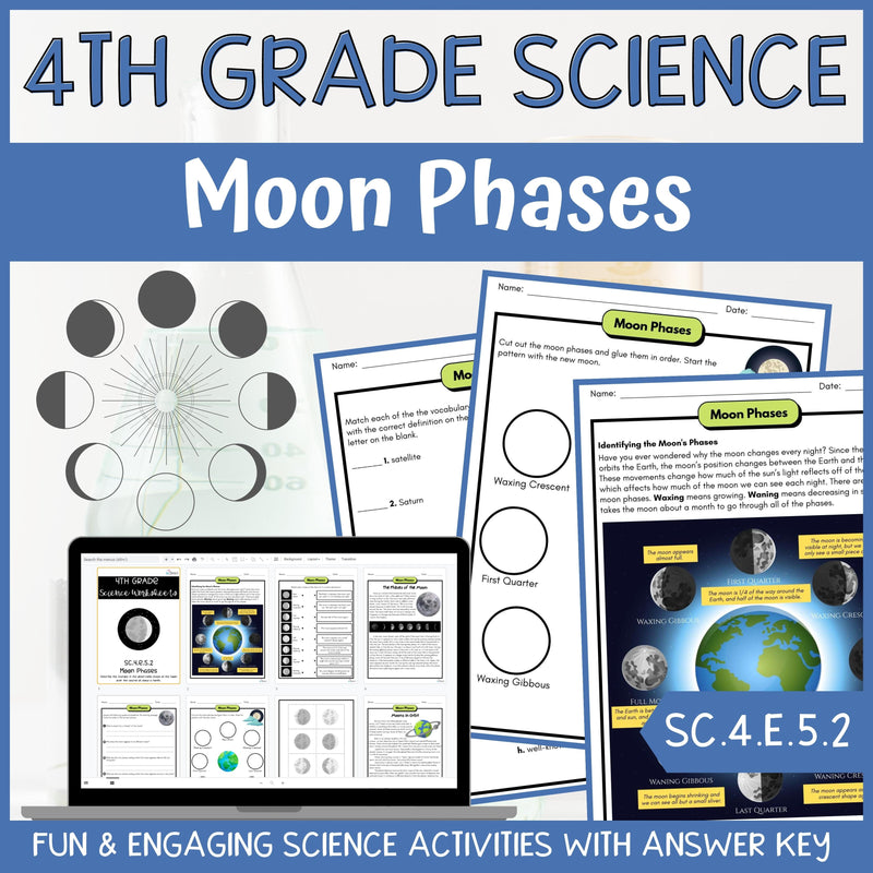 Phases of the Moon Activity & Answer Key 4th Grade Earth & Space Science