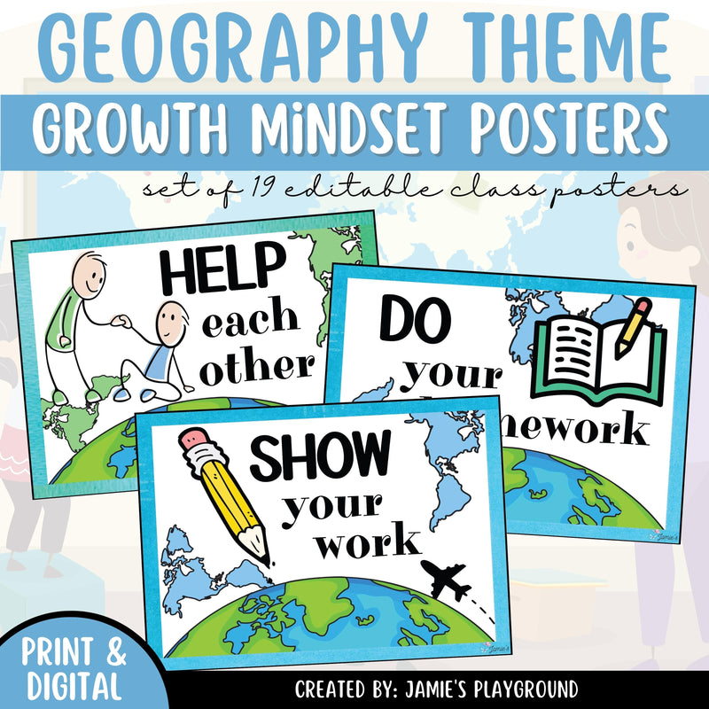 Editable Posters 1 - EDITABLE Geography Growth Mindset Posters