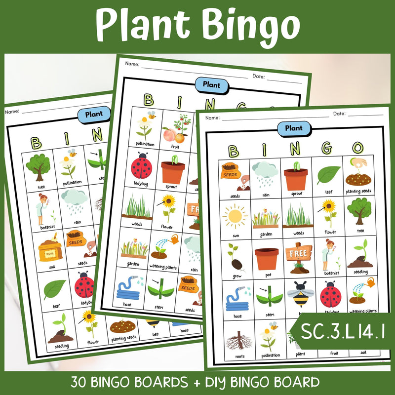 Science Bingo Game Plant Structures Vocabulary Game