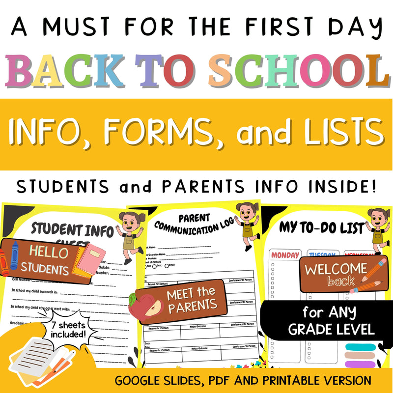 Parent Teacher Communication Log | Back to School Forms and Checklist