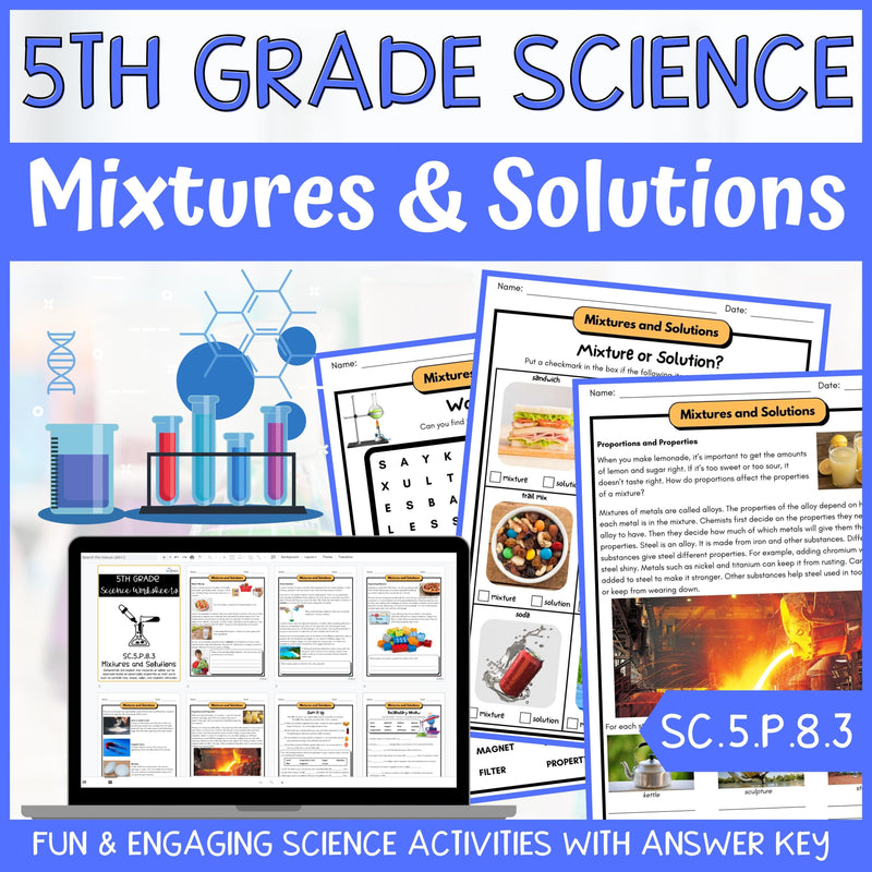 Mixtures and Solutions Activity & Answer Key 5th Grade Physical Science