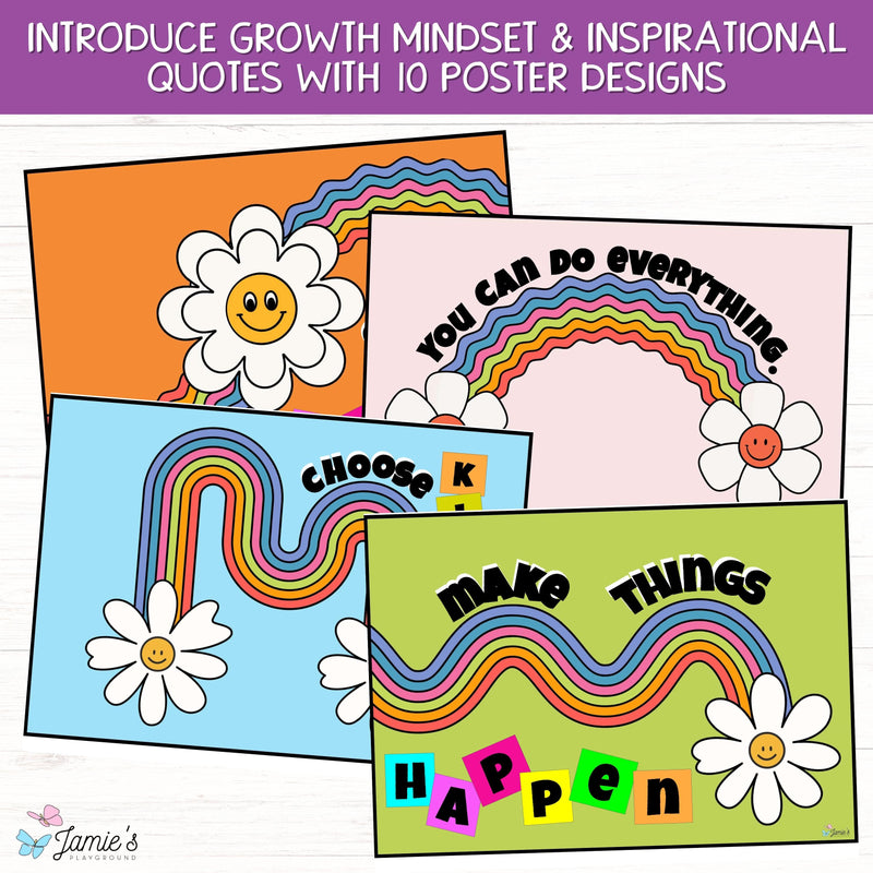 Growth Mindset Poster Display Rainbow Classroom Decor and Bulletin Board