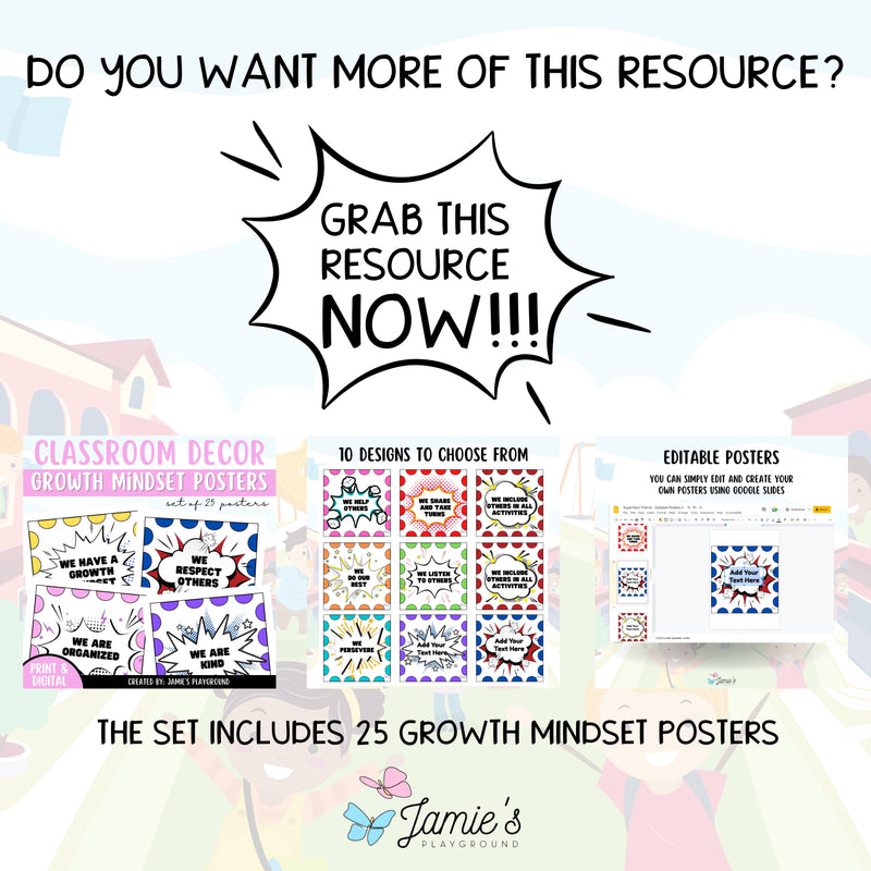 FREE - Poster 1: EDITABLE Superhero Growth Mindset Poster