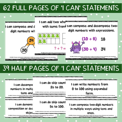 Florida BEST Standards: 1st Grade MATH I Can Statements - Full & Half Pages