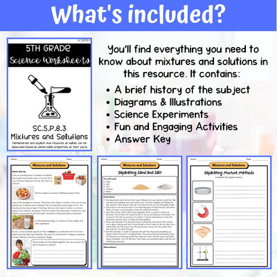 Mixtures and Solutions Activity & Answer Key 5th Grade Physical Science