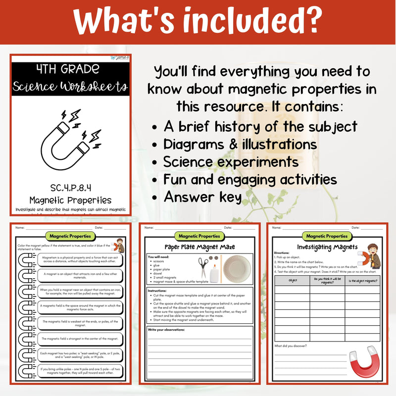 Magnetic Properties Activity & Answer Key 4th Grade Physical Science