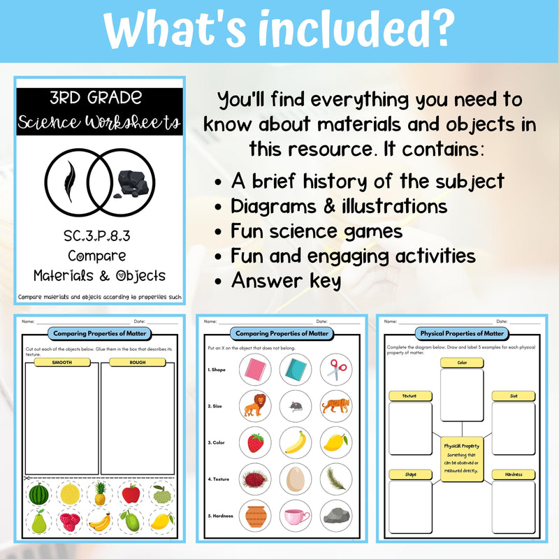 Materials and Objects Activity & Answer Key 3rd Grade Physical Science