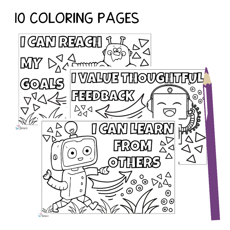 Growth Mindset Coloring Pages and Posters | Robot Inspirational Coloring