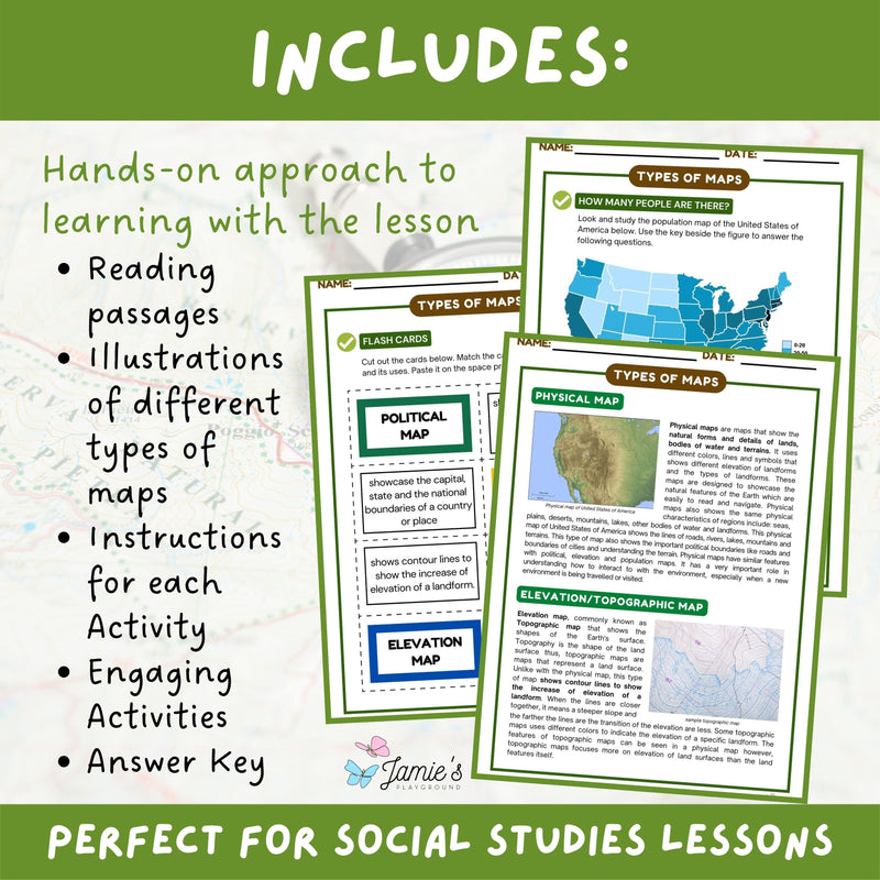 Types of Maps Activity & Answer Key 3rd Grade Social Studies