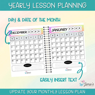 Editable Teacher Binder | Year and Month at a Glance Calendar 2023 | Rainbow theme