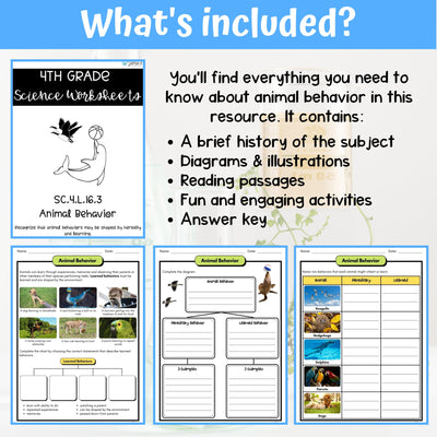 Animal Behavior Activity & Answer Key 4th Grade Life Science