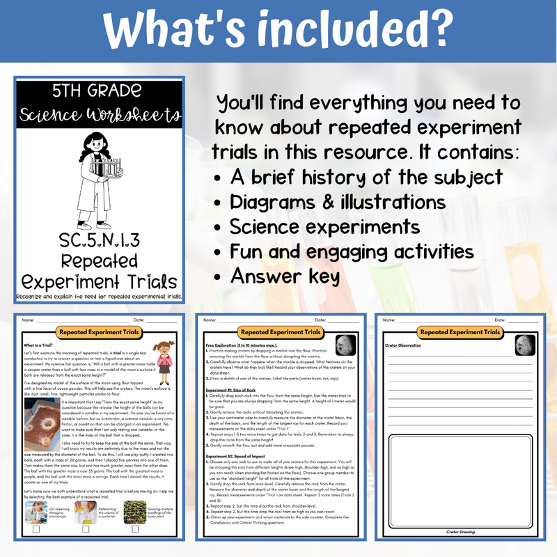 Science Experiment and Trials Activity & Answer Key 5th Grade Nature of Science