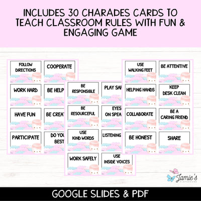 Classroom Rules Charades Cards EDITABLE (Pink): Back to School Activity