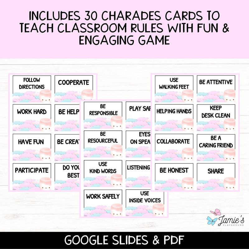 Classroom Rules Charades Cards EDITABLE (Pink): Back to School Activity