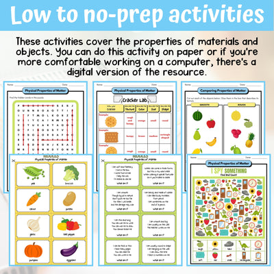 Materials and Objects Activity & Answer Key 3rd Grade Physical Science