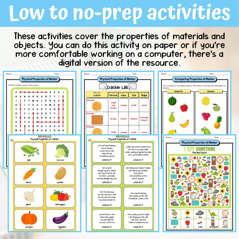 Materials and Objects Activity & Answer Key 3rd Grade Physical Science