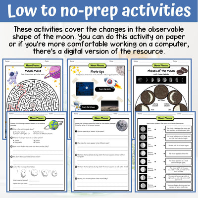 Phases of the Moon Activity & Answer Key 4th Grade Earth & Space Science