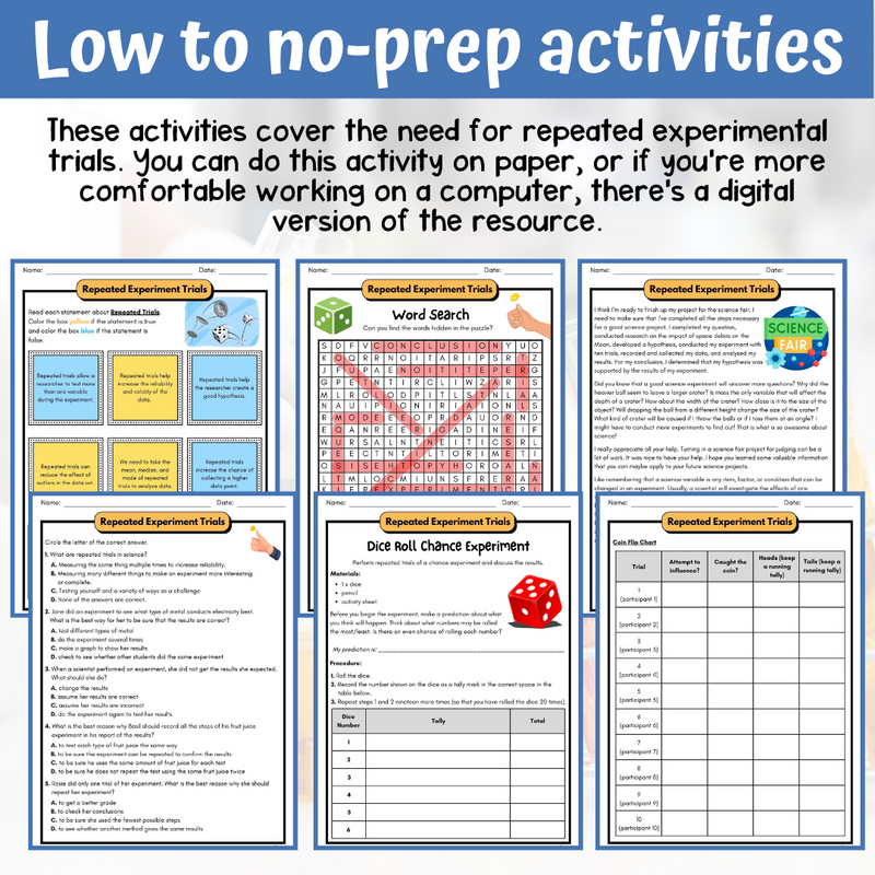 Science Experiment and Trials Activity & Answer Key 5th Grade Nature of Science