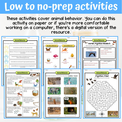 Animal Behavior Activity & Answer Key 4th Grade Life Science