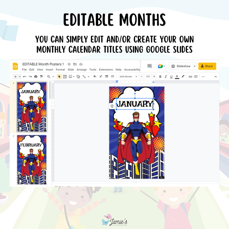 Months of the Year Title Cards 1 - EDITABLE Superhero Classroom Monthly Title Posters