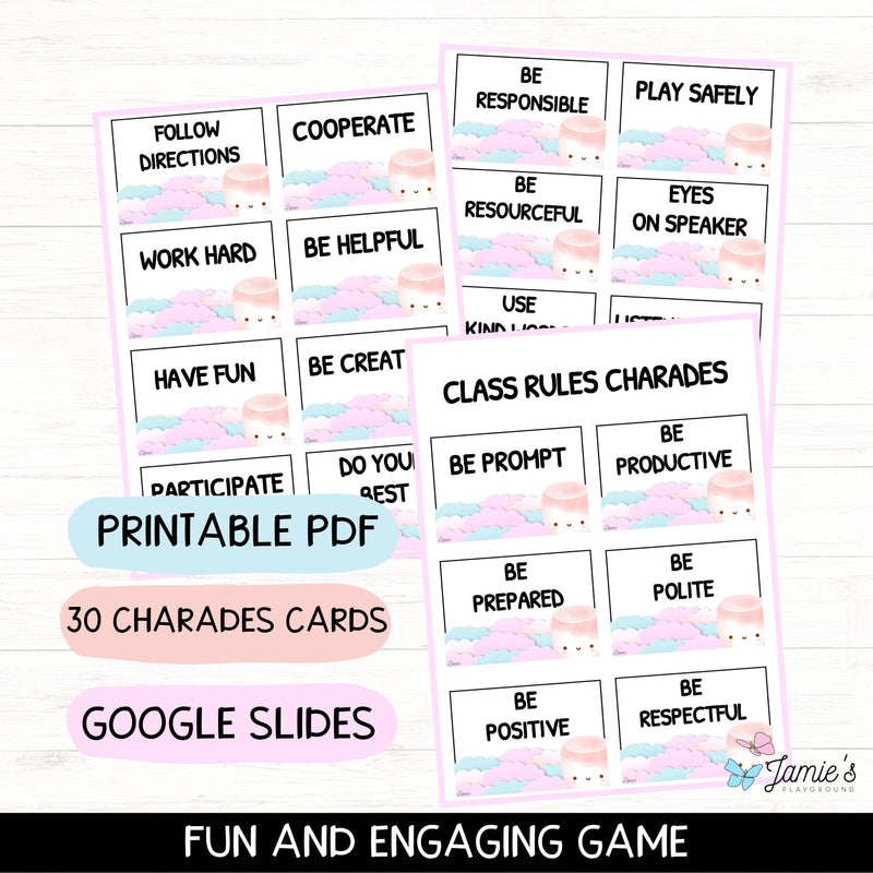 Classroom Rules Charades Cards EDITABLE (Pink): Back to School Activity