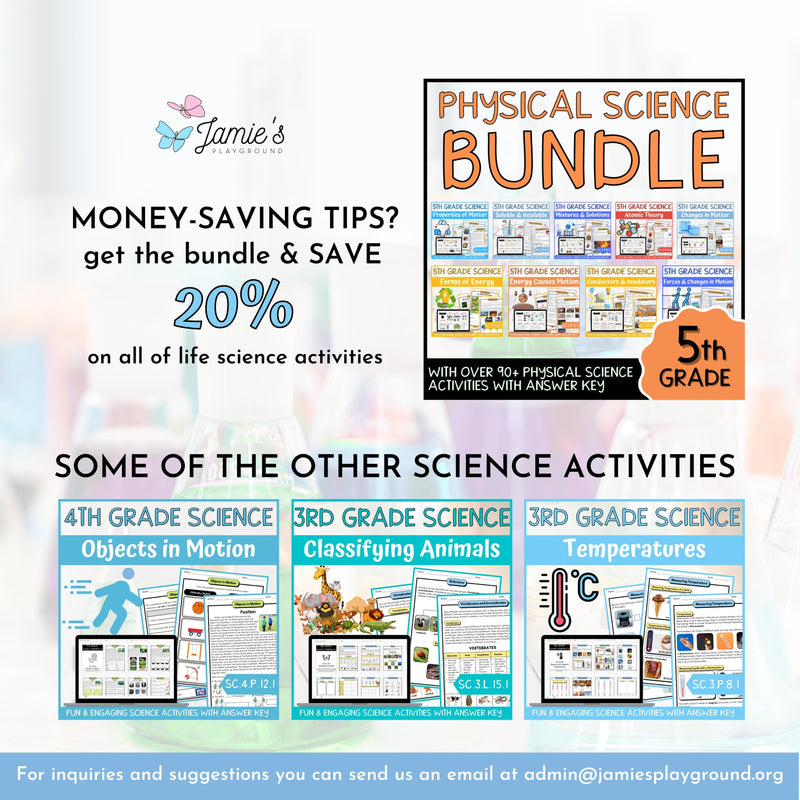 Soluble and Insoluble 5th Grade Physical Science Activities & Answer Key